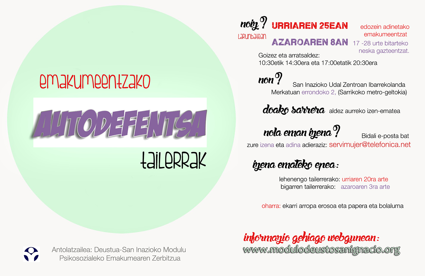 Talleres gratuitos de autodefensa para mujeres este otoño, en San Ignacio